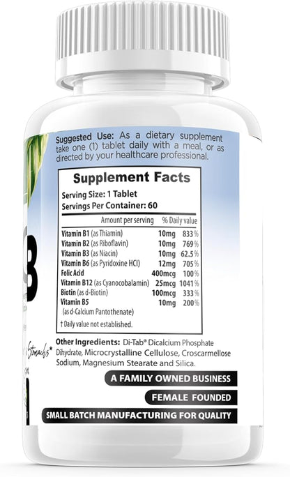 Supplements Biotin Vitamin B Complex Vitamin B12 Energy & Mood Support with Folic Acid Prenatal Postnatal B1 thiamin Supplement B2 niacin B5 B6 Supplements