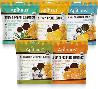 Manuka Honey and Propolis Lozenges Eucalyptus Flavor, Freshens Breath - Soothes a Throat- Immune Support with Vitamin C, Vitamin D and Zinc, 20 Count