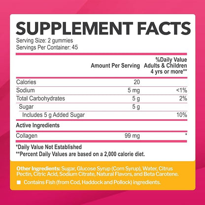 Collagen Gummies for Women & Men (90 Count) - Premium Hydrolyzed Collagen Type I & III for Hair, Skin & Nails Support - Great Tasting Tropical Flavor, Gluten-Free, Non-GMO - 90 Gummies (45 Servings)
