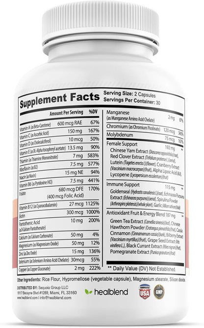Women's Multivitamin with Biotin (Without Iron) - 20 Essential Vitamins and Minerals, Supports General Health, Energy & Immunity - 60 Capsules (3)