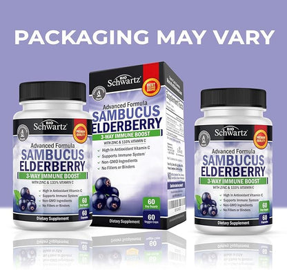 Elderberry Capsules with Zinc and Vitamin C for Adults - Immune Support Vitamins for Women and Men - Black Sambucus Elderberry Vitamin C and Zinc - Immune Defense Multiminerals Supplement, 60 Count