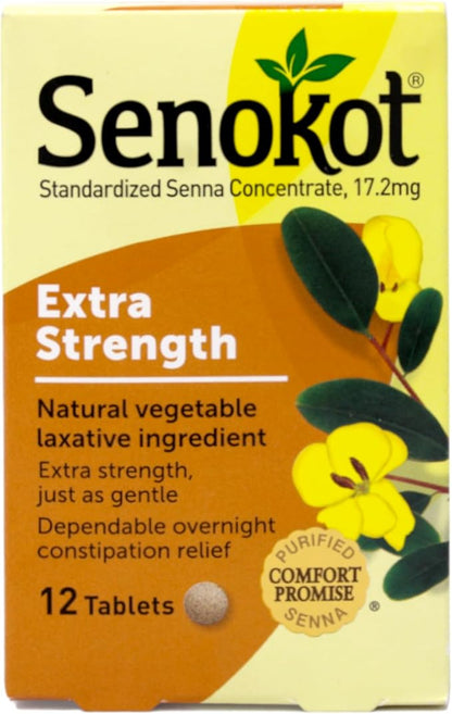 Senokot Extra Strength Natural Vegetable Laxative - 12 Tablets Each (Value Pack of 6)