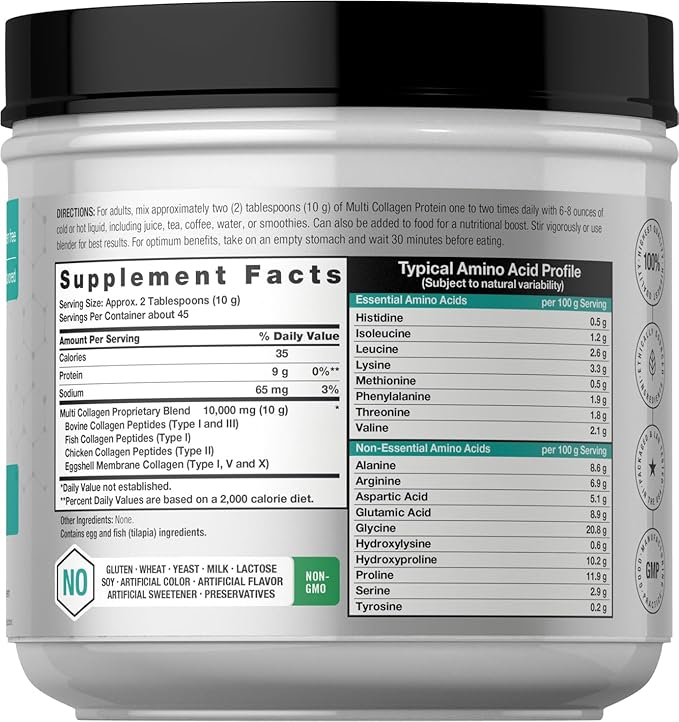 Horbäach Multi Collagen Protein Powder 16 oz | Type I, II, III, V, X | Unflavored | for Men and Women | Non-GMO, Gluten Free Supplement