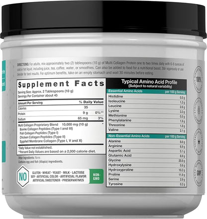 Horbäach Multi Collagen Protein Powder 16 oz | Type I, II, III, V, X | Unflavored | for Men and Women | Non-GMO, Gluten Free Supplement