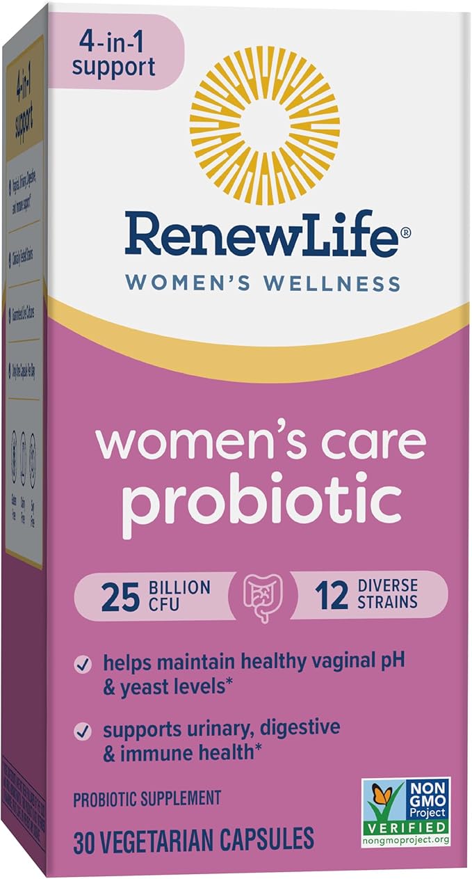Renew Life Women's Probiotic Capsules, Supports pH Balance for Women, Vaginal, Urinary, Digestive and Immune Health, L. Rhamnosus GG, Dairy, Soy and Gluten-Free, 25 Billion CFU - 30 Ct