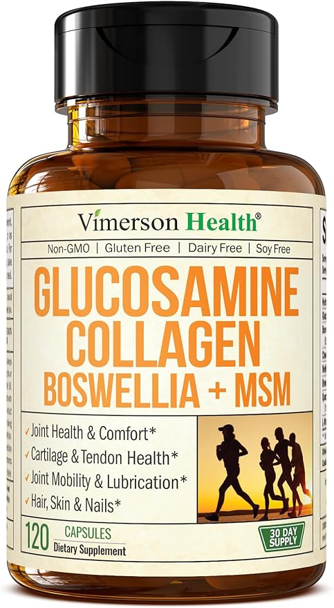 Glucosamine Chondroitin MSM with Hydrolyzed Collagen Peptides - Joint Support Supplement with Quercetin, Bromelain & Boswellia Extract - Collagen pills for Hair Skin Nails - 120 Capsules