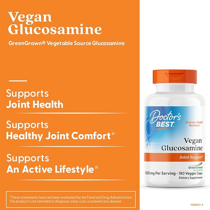 Doctor's Best Vegan Glucosamine Sulfate, Joint Support, Non-GMO, Vegan, Gluten Free, Soy Free, 750 mg 180 Veggie Caps (Pack of 1)