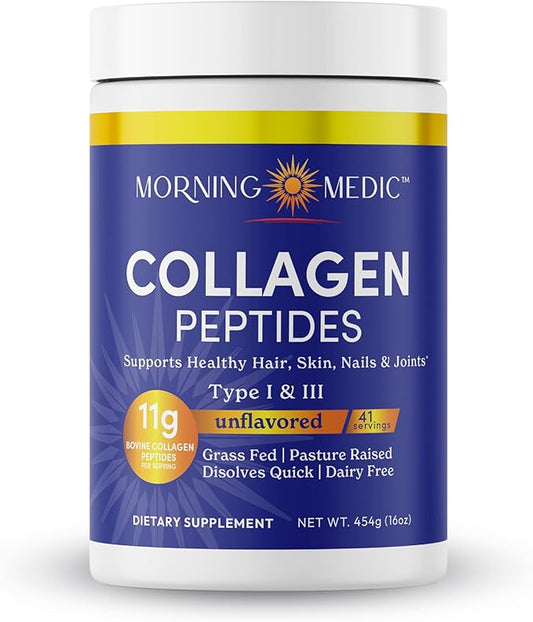 Quick Dissolving Collagen Peptides Powder - Supports Healthy Hair, Skin, Nails, & Joints, Type I &III, Unflavored, 41 Servings, 16 OZ