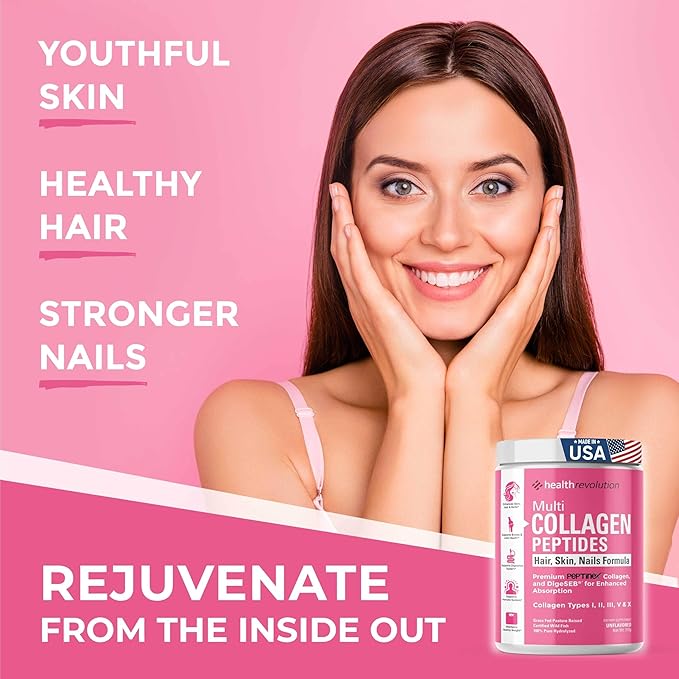 Multi Collagen Protein Powder, Type I, II, III, V, X - 5 Hydrolyzed Collagen Peptides, Skin, Hair, Nails & Joints, Triple Refined for Easy Mixing, 99% Absorption Rate, Non-GMO, Gluten-Free, Unflavored
