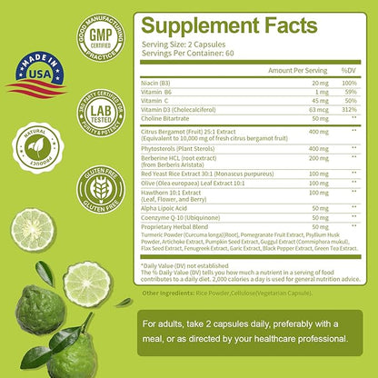 2 Packs Citrus Bergamot Capsules for Healthy Cholesterol - 1566mg Per Serving Bergamot Supplements 25:1 Extract from Italy Bergamot for Heart, Immune Support, Antioxidant