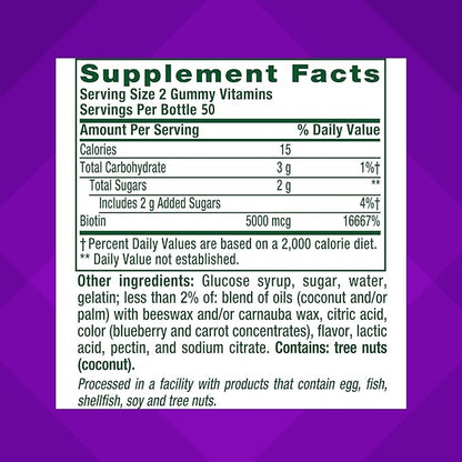 vitafusion Extra Strength Biotin Gummy Vitamins, Berry Flavored, 5,000 mcg Biotin Vitamins, America’s Number 1 Gummy Vitamin Brand, 50 Day Supply, 100 Count (packaging may vary)
