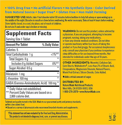 Nature Made Wellblends Back To Sleep, Lower Dose Melatonin 1 mg, L theanine 100 mg and GABA 100mg, Sleep Supplement, 40 Fast Dissolve Tablets