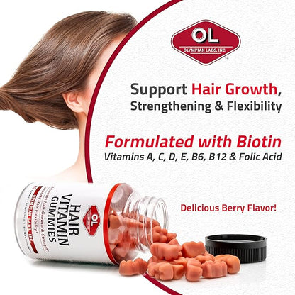 Olympian Olympian Labs Hair Vitamin Gummies Labs Hair Vitamin Gummies | Rich in Biotin Plus Vitamins and Minerals | 60 Count Great Tasting Berry Flavor