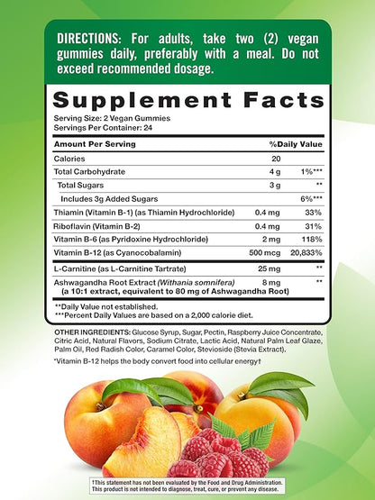 Nature's Truth Vitamin B Complex Gummies | 48 Count | with B-Vitamins, L-Carnitine & Ashwagandha | Vegan, Non-GMO & Gluten Free Supplement