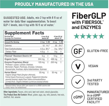 NatureWise FiberGLP Powder - High Fiber GLP-1 Supplement - Supports GLP-1 Levels & Satiety* with Clinically Proven Fibersol® - Vegan & Sugar Free - Strawberry Lemonade Flavor - 4 oz[20 Servings]