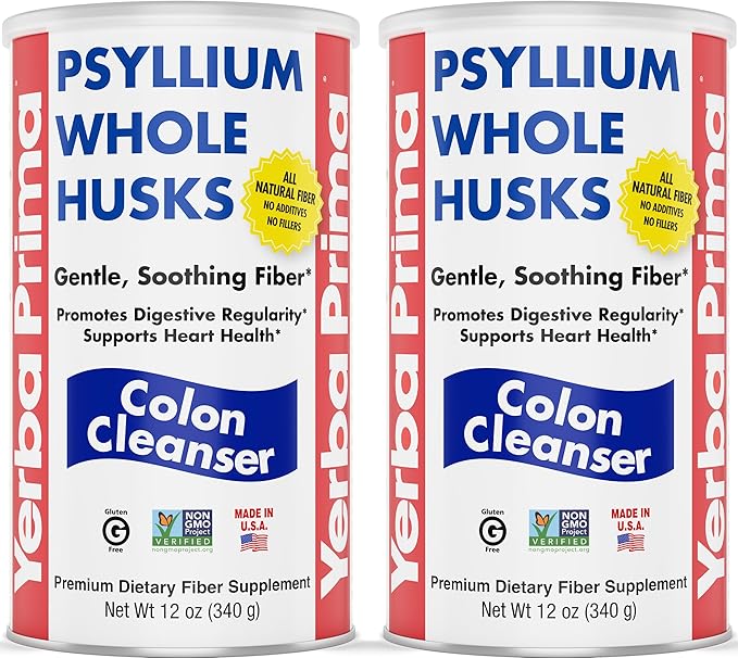 Yerba Prima Psyllium Whole Husks, Colon Cleanser 12 oz (Pack of 2) - All Natural Dietary Fiber, Pure Premium Psyllium, Lab-Tested Non-GMO, Gluten-Free Fiber, Made in The USA