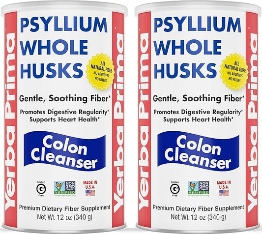 Yerba Prima Psyllium Whole Husks, Colon Cleanser 12 oz (Pack of 2) - All Natural Dietary Fiber, Pure Premium Psyllium, Lab-Tested Non-GMO, Gluten-Free Fiber, Made in The USA