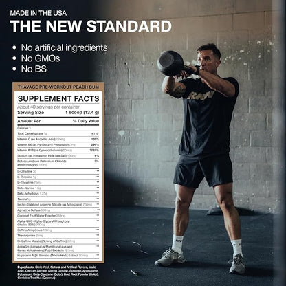 RAW Thavage Pre Workout - Peach Bum Chris Bumstead Pre Workout Formula, Sports Nutrition Pre-Workout Powders Men & Womens Preworkout Drink, Energy Powder for Working Out 40 Servings 1 17.6 Ounce