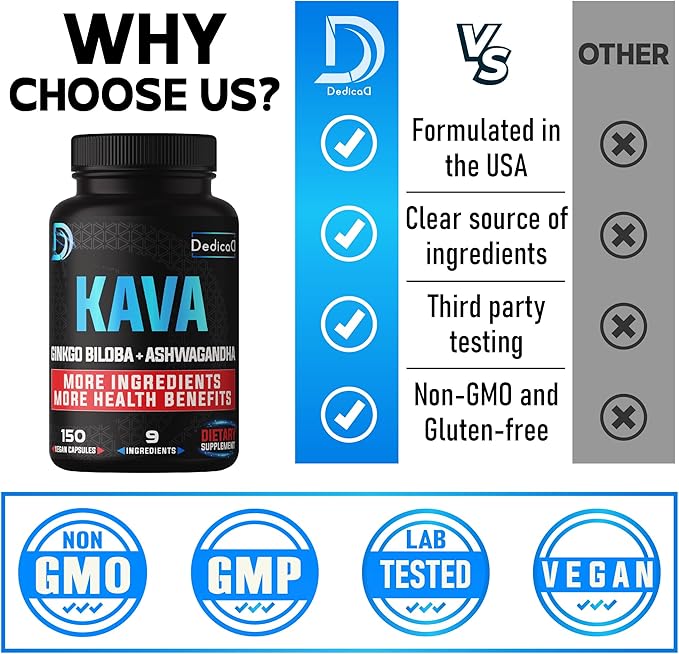 9in1 Kava Kava Capsules 5-Month Supply 15:1 Extract for Sleep, Mind & Immune Support - 9 Natural Herbs Includes Ginkgo, Ashwagandha, Graviola, Valerian & More - 150 Vegan Capsules