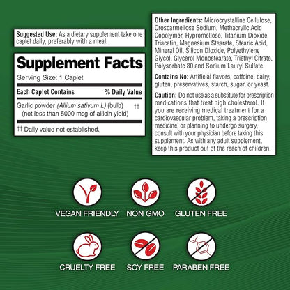 Garlique Garlic Extract Supplement, Healthy Blood Pressure Formula, 1800 mcg allicin, Odorless & Vegan, 60 Caplets