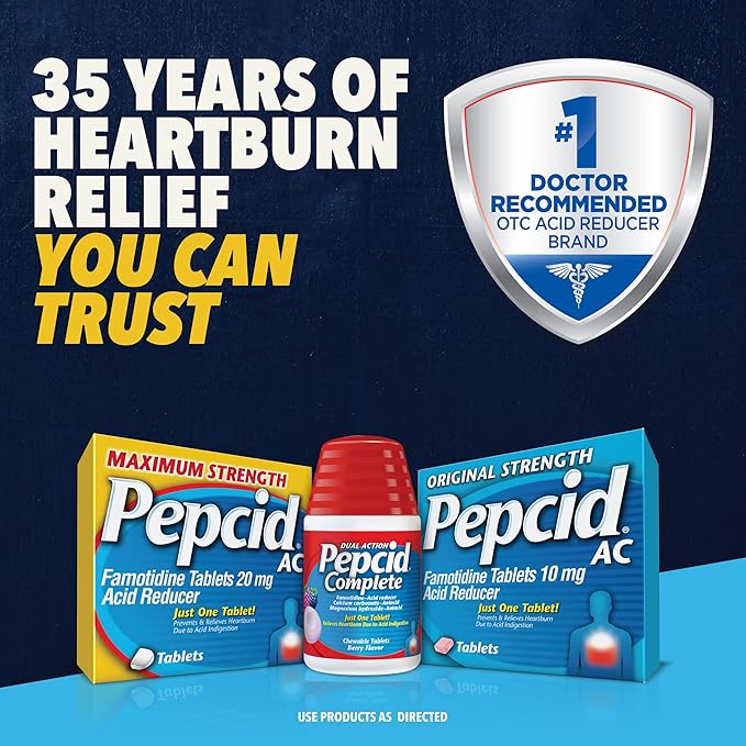 Pepcid AC Maximum Strength Heartburn Relief Tablets, OTC Medicine Prevents & Relieves Heartburn Due to Acid Indigestion, 20mg Famotidine Acid Reducer, Fast-Acting, 75 Ct