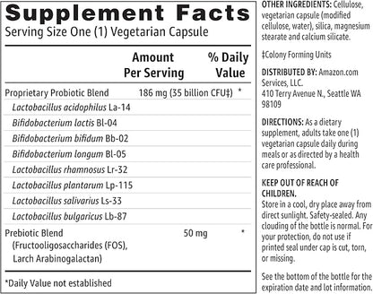 Amazon Basics Probiotic 35 Billion CFU, 8 Probiotic Strains with Prebiotic Blend, Supports Healthy Digestion, 30 Vegetarian Capsules, 1 Month Supply (Previously Solimo)