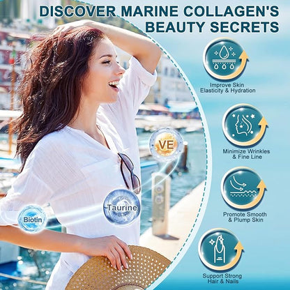 Marine Collagen Peptides Powder with MSM + GC, Multi Type I & III Collagen with Hyaluronic Acid, Vitamin C & E for Skin, Hair & Nails, Wild-Caught Fish, 45 Servings