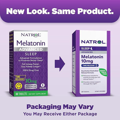 Natrol Advanced Sleep Melatonin 10mg, Dietary Supplement for Restful Sleep, Time Release Melatonin Tablets, 30 Time-Release Tablets, 30 Day Supply (Pack of 12)