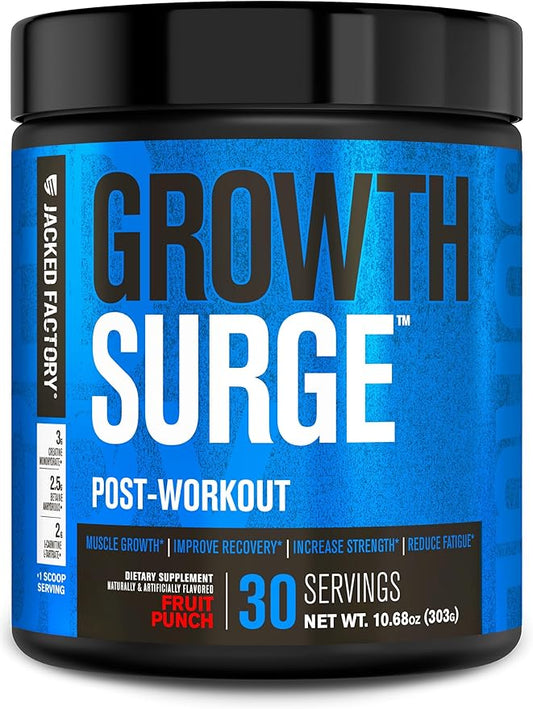 Jacked Factory Growth Surge Creatine Post Workout w/L-Carnitine - Daily Muscle Builder & Recovery Supplement with Creatine Monohydrate, Betaine, L-Carnitine L-Tartrate - 30 Servings, Fruit Punch