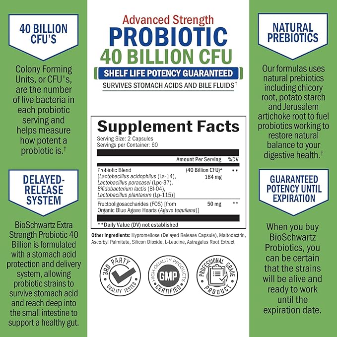 Daily Probiotic Supplement 40 Billion CFU - Gut Health Complex with Astragalus and Lactobacillus Acidophilus Probiotic for Women and Men - Shelf Stable, with Prebiotics for Digestive Health 120 ct