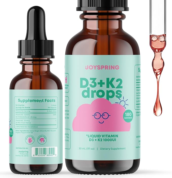 JoySpring Vitamin C + Elderberry Drops + Zinc for Kids Immune Support, Genius Drops for Focus, and Vitamin D for Kids