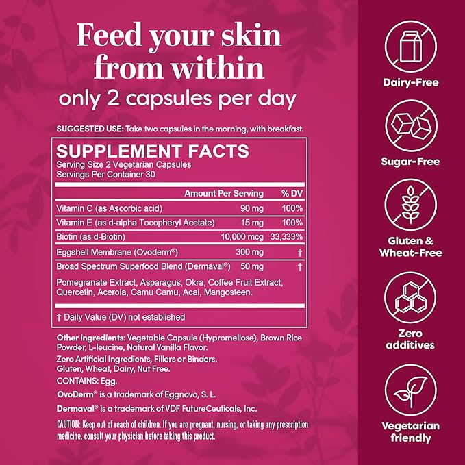 TruSkin Collagen Supplements – Vegetarian-Friendly Multi Collagen for Skin with Biotin, Vitamin C & Acai Superfood Complex – Support Natural Collagen Production, Hydrate & Brighten Skin, 60 Capsules