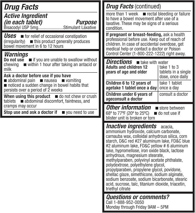 HealthA2Z® Woman's Gentle Laxative | Bisacodyl Stimulant Laxative 5mg | Constipation Relief | Gentle and Reliable | Overnight Relief (250 Tablets)