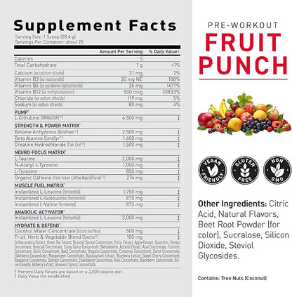 Kaged Original Pre-Workout Powder, Fruit Punch, Pre Formulated with Creatine, Beta Alanine, Pure Caffeine, 20 Servings