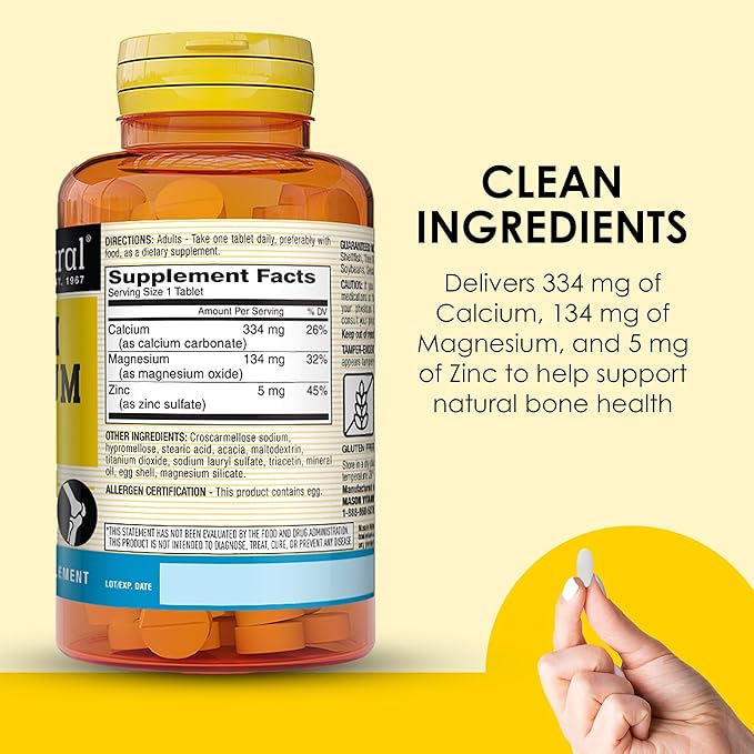 Mason Natural Calcium Magnesium & Zinc, 300,Day Supply, Supports Normal Bone Health & Immune System Booster, 3 Pack