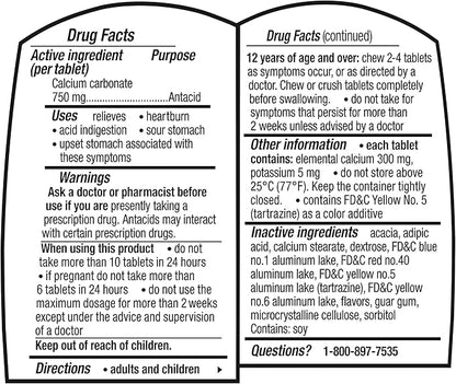 TUMS Smoothies Extra Strength Antacid Chewable Tablets for Heartburn Relief, Assorted Fruit - 12 Count