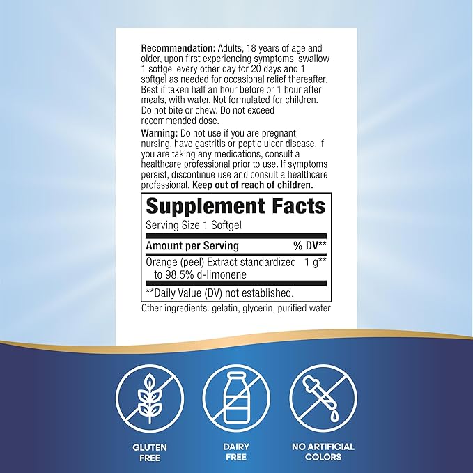 Nature's Way Heartburn Free! Orange Peel Extract Supplement, Occasional Heartburn Relief*, 10 Softgels