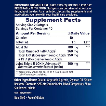 Osteo Bi-Flex Advanced Omega-3 Joint Complex, Plant-Based Algae Oil, Joint Support Supplement, 80 Count Softgels
