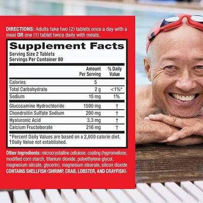 Move Free Advanced Glucosamine Chondroitin + Calcium Fructoborate Joint Support Supplement, Supports Mobility Comfort Strength Flexibility & Bone - 160 Tablets (80 servings)*