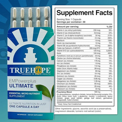 Truehope EMPowerplus Ultimate Capsules - Once-a-Day Brain, Energy and Focus Supplement - Ultra-High Concentration and World-Class Absorption - 30 Capsules