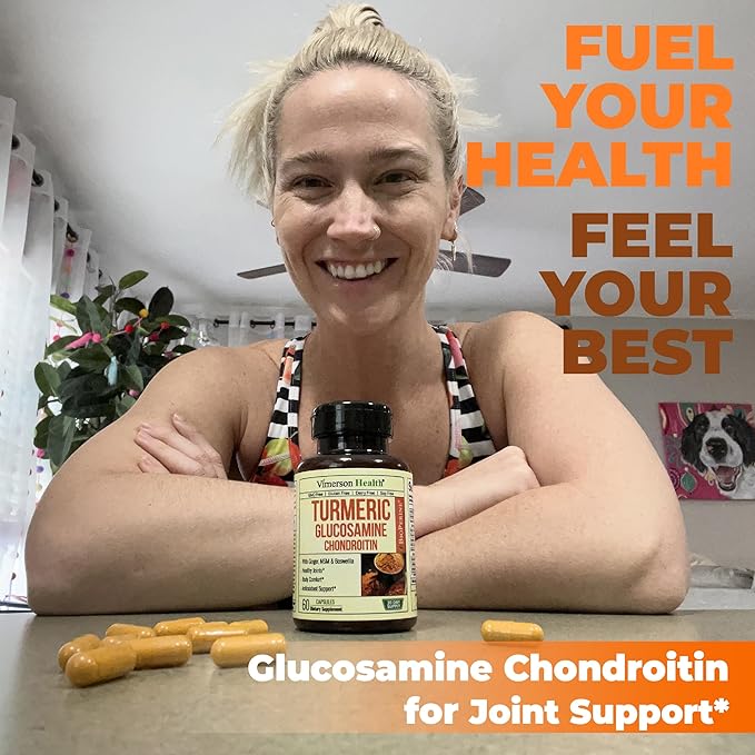Turmeric Supplement with Glucosamine Chondroitin. Joint Supplements for Women & Men with Ginger, Boswellia, MSM & Tumeric Curcumin with Black Pepper (Bioperine). Aids Immune & Joint Support. 60 Caps