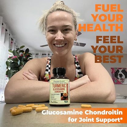 Turmeric Supplement with Glucosamine Chondroitin. Joint Supplements for Women & Men with Ginger, Boswellia, MSM & Tumeric Curcumin with Black Pepper (Bioperine). Aids Immune & Joint Support. 60 Caps