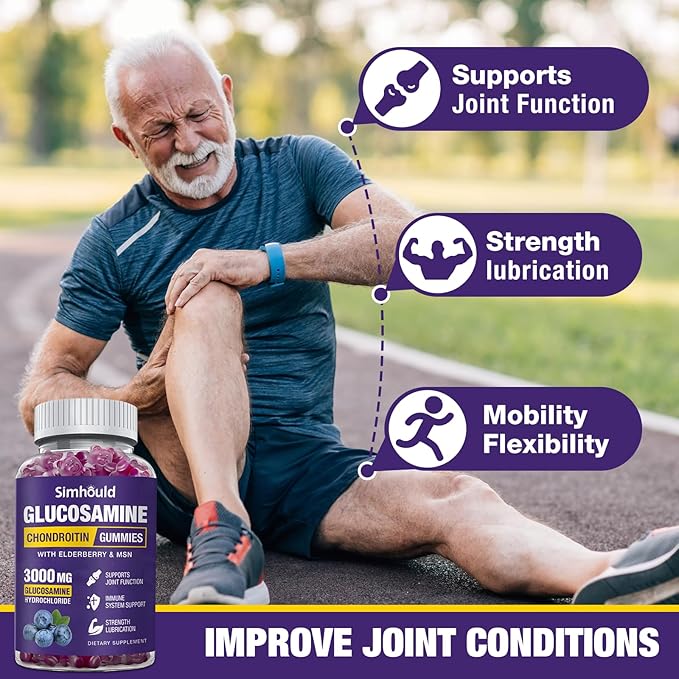 3 Packs Glucosamine Chondroitin Gummies - 3000MG Extra Strength Joint Support Supplement with MSM & Elderberry, Flexibility, Antioxidant Immune Support Gummy for Adults, Men & Women