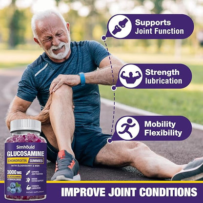 3 Packs Glucosamine Chondroitin Gummies - 3000MG Extra Strength Joint Support Supplement with MSM & Elderberry, Flexibility, Antioxidant Immune Support Gummy for Adults, Men & Women