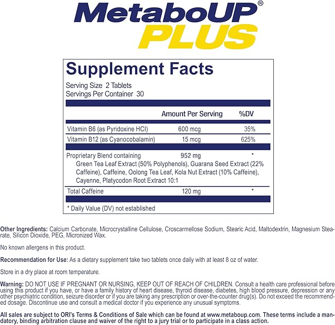 Lipozene MetaboUP Plus - 2 60 Ct Bottles - Thermogenic Weight Loss - Energy Booster Pills