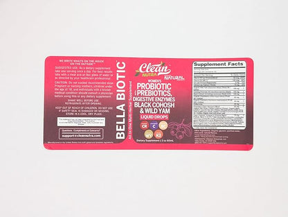 Liquid Probiotics for Women Drops with Chasteberry, Black Cohosh, Prebiotics, Digestive Enzymes, Evening Primrose Oil, Wild Yam, Cranberry Dmannose and Iron Vitamin D3 K2 Clean Nutra Bella Biotics (2)