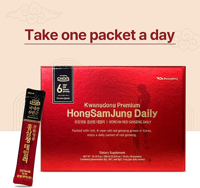 Premium Korean Red Ginseng Extract - 6-Year Grown, High Ginsenoside Concentration for Immune Support, Fatigue Relief, and Energy Boost - 30 Convenient Daily Packs