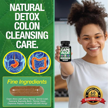 Cape Aloe Vera Capsules - Colon Cleanse, Detox & Flush - 90 Capsules. Gentle Constipation Relief and Bowel Movement Acting as Natural Herbal Laxative - Supports Bowel Movements for Digestive Health