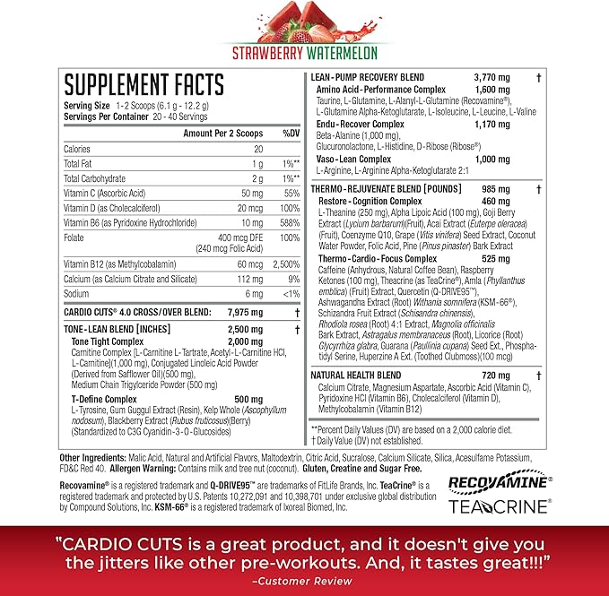 NDS Nutrition 4.0 Pre Workout Supplement - Advanced Weight Loss and Pre Cardio Formula with L-Carnitine, CLA, MCTs, L-Glutamine, and Safflower Oil - Strawberry Watermelon (40 Servings)
