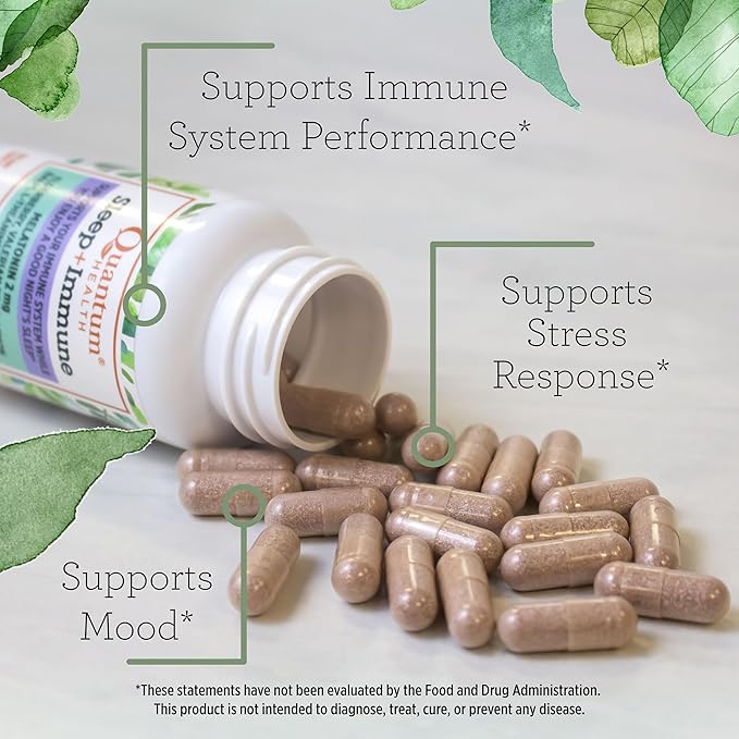 Quantum Health Sleep Immune Support Supplement Melatonin 2mg L Theanine & Valerian Root Plus Elderberry Vitamin C & D Immunity Boost - 30 Capsules